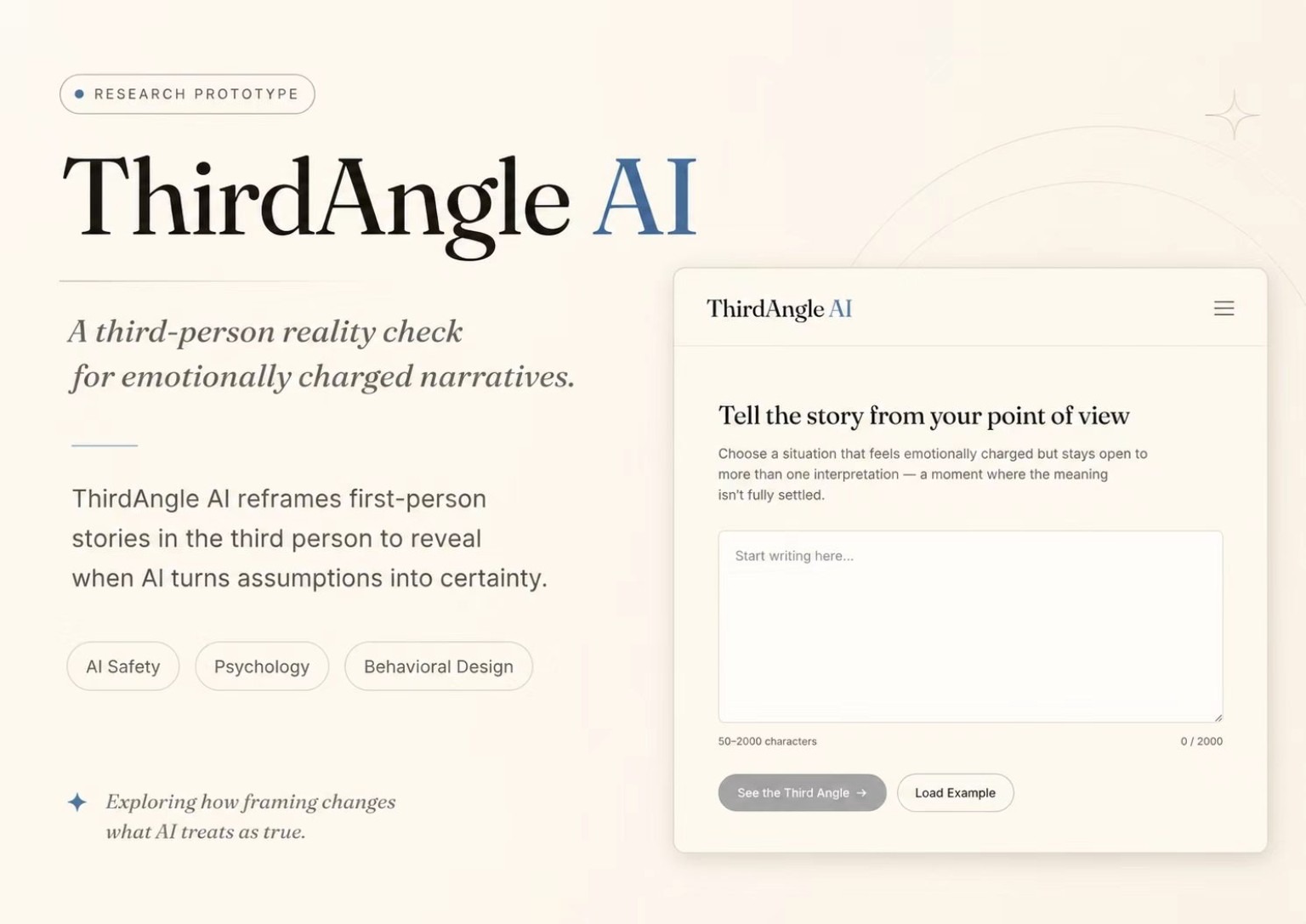 ThirdAngle AI research prototype and interface